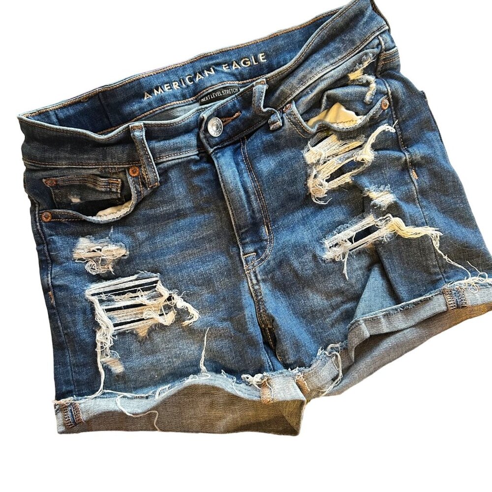 American Eagle High V-Rise Shortie Distressed Denim Shorts 2